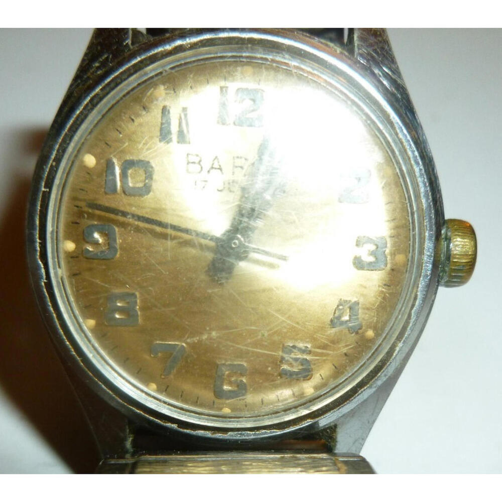 Vintage 1970s Mens Baron 17 Jewel Wrist Watch Silver Tone Date Mechanical Works